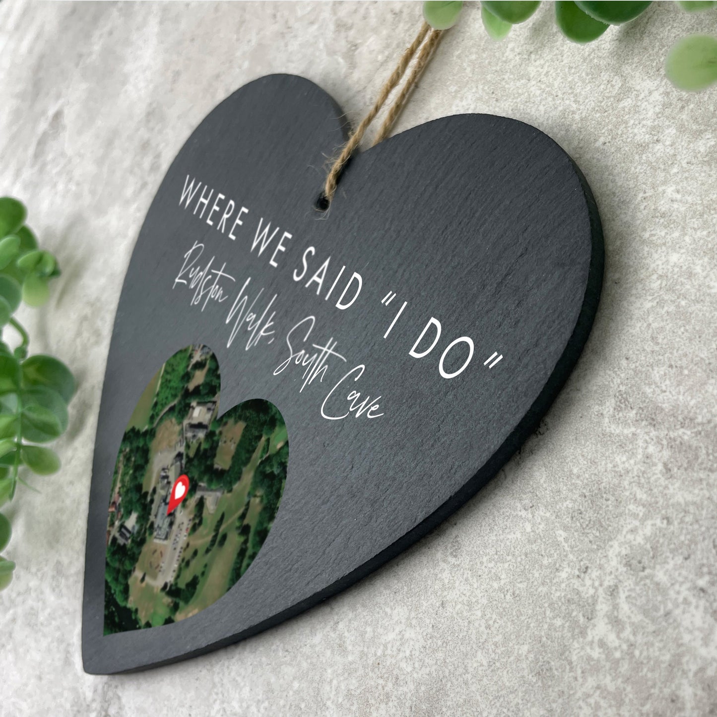 Personalised Heart Map Location Slate Hanging Heart Decoration 15 x 16cm