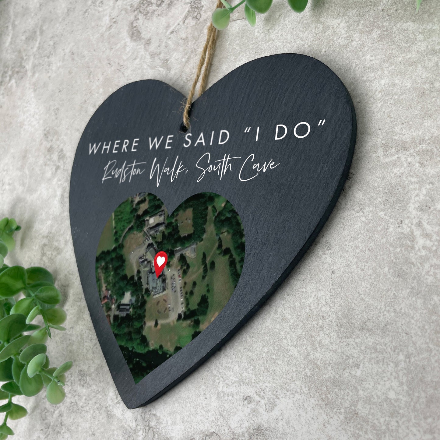 Personalised Heart Map Location Slate Hanging Heart Decoration 15 x 16cm