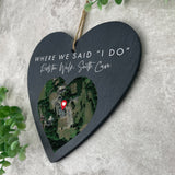 Personalised Heart Map Location Slate Hanging Heart Decoration 15 x 16cm