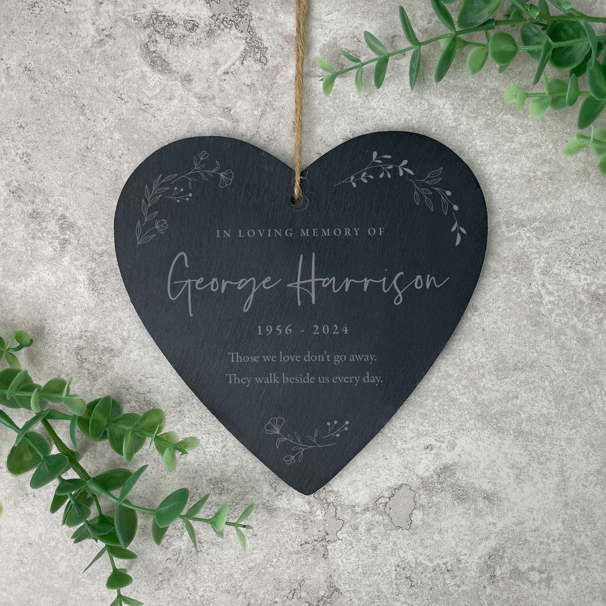 Personalised Wreath Memorial Slate Hanging Heart Decoration 15 x 16cm