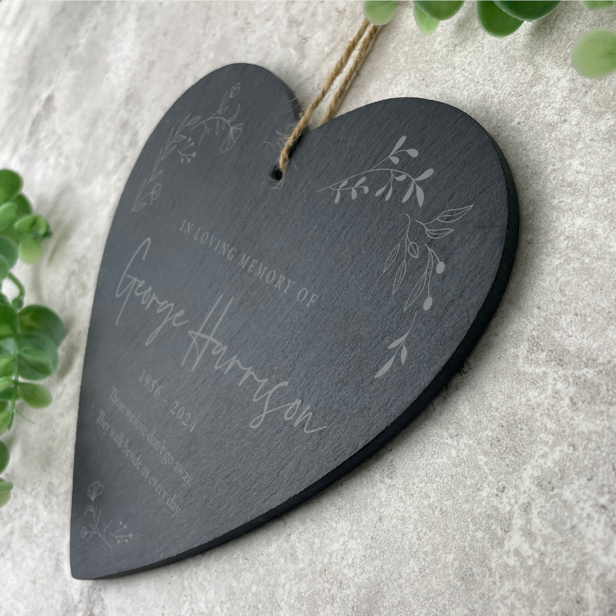 Personalised Wreath Memorial Slate Hanging Heart Decoration 15 x 16cm