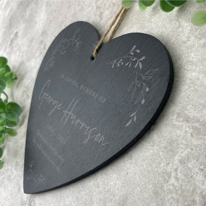 Personalised Wreath Memorial Slate Hanging Heart Decoration 15 x 16cm