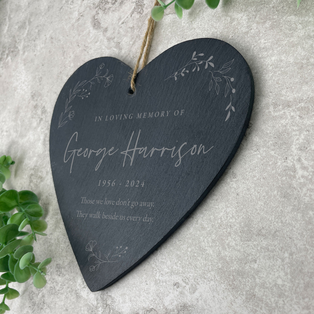 Personalised Wreath Memorial Slate Hanging Heart Decoration 15 x 16cm