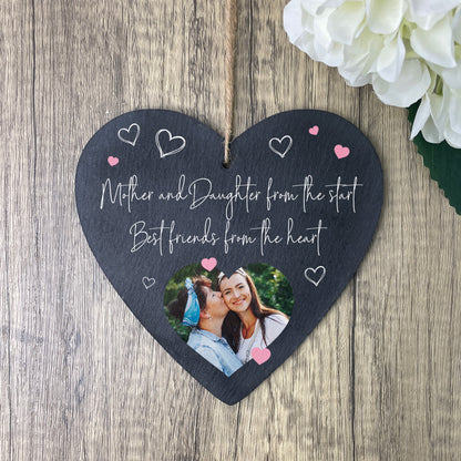 Personalised Mother & Daughter/Son Best Friends Photo Slate Hanging Heart