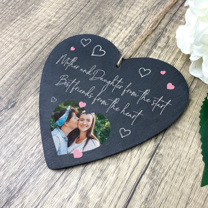 Personalised Mother & Daughter/Son Best Friends Photo Slate Hanging Heart