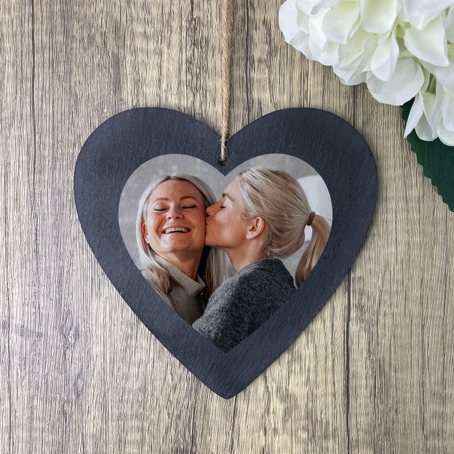Personalised Photo Hanging Heart Natural Slate 15cm | Any Occasion Keepsake