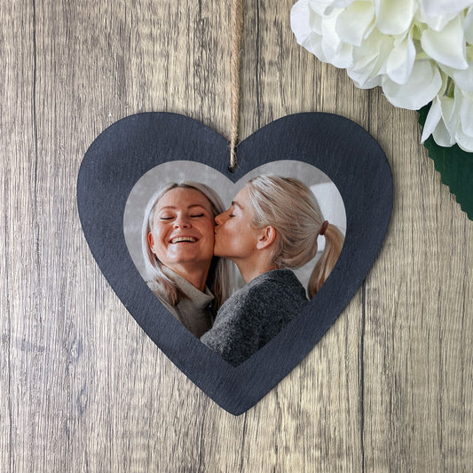 Personalised Photo Hanging Heart Natural Slate 15cm | Any Occasion Keepsake