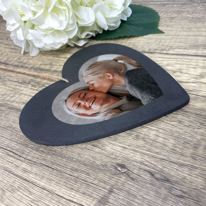 Personalised Photo Hanging Heart Natural Slate 15cm | Any Occasion Keepsake