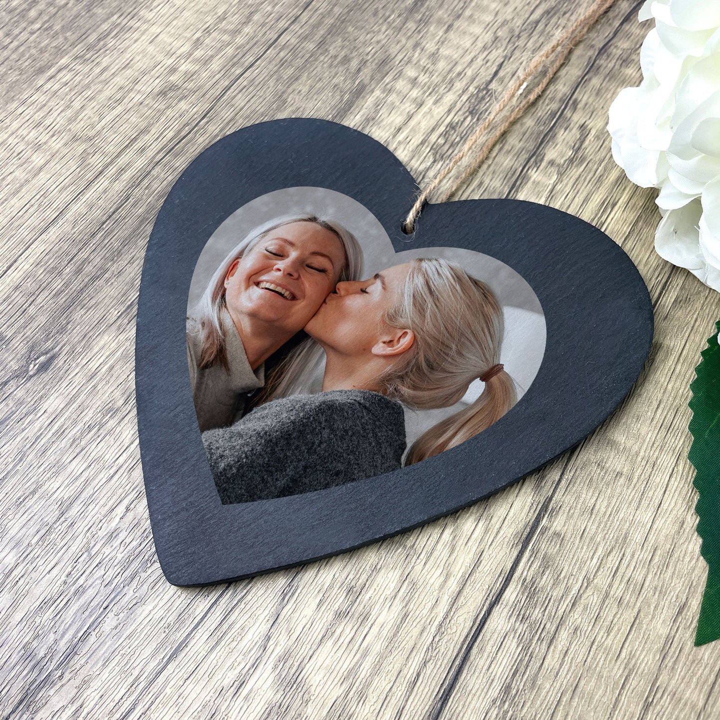 Personalised Photo Hanging Heart Natural Slate 15cm | Any Occasion Keepsake