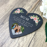 Personalised Any Message Pink Floral Photo Slate Hanging Heart