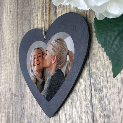 Personalised Photo Hanging Heart Natural Slate 15cm | Any Occasion Keepsake
