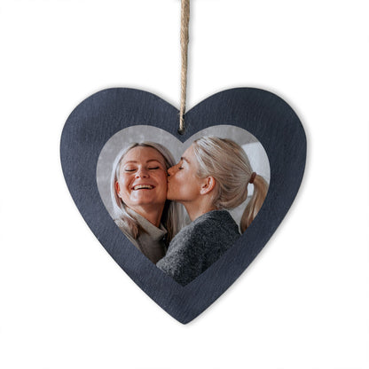 Personalised Photo Hanging Heart Natural Slate 15cm | Any Occasion Keepsake