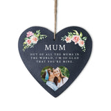 Personalised Any Message Pink Floral Photo Slate Hanging Heart
