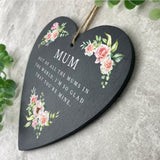 Personalised Any Message Pink Floral Slate Hanging Heart