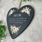Personalised Any Message Pink Floral Slate Hanging Heart