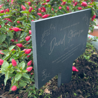 Personalised engraved Large Wreath Memorial Slate Plant Marker