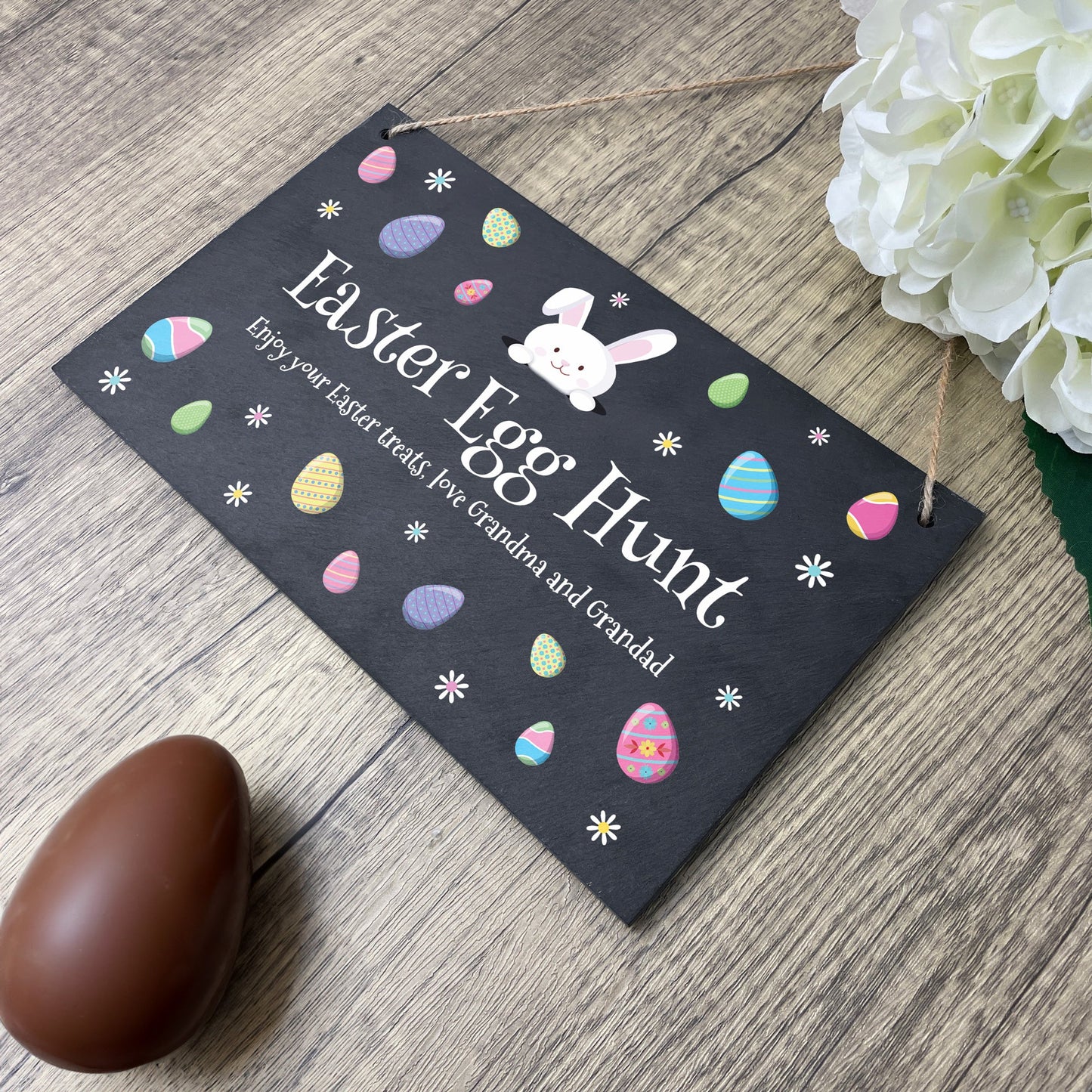 Personalised Pastel Easter Eggs Slate Hanging Sign 25 x 15cm