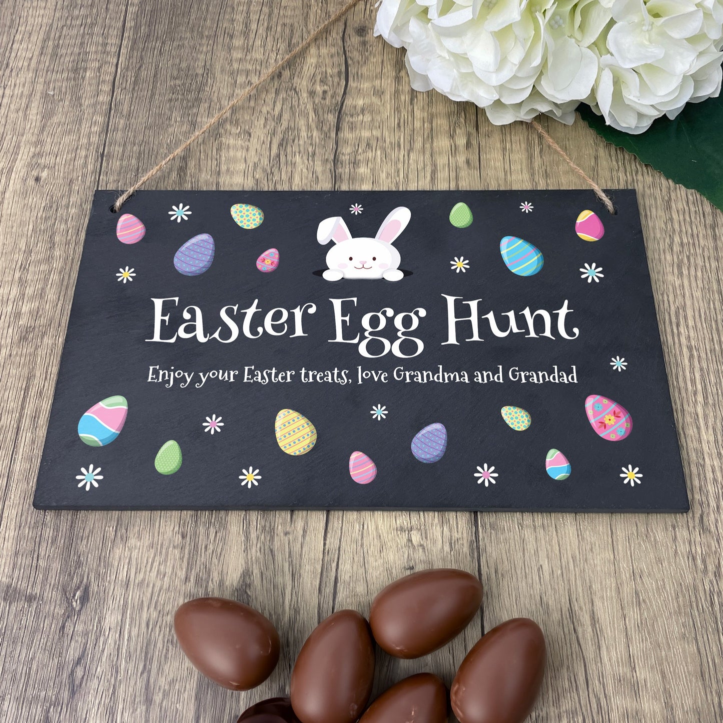 Personalised Pastel Easter Eggs Slate Hanging Sign 25 x 15cm