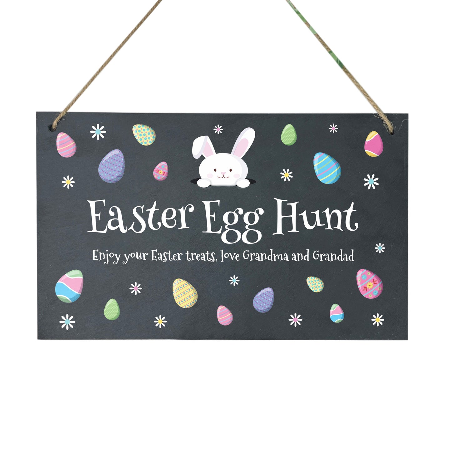 Personalised Pastel Easter Eggs Slate Hanging Sign 25 x 15cm