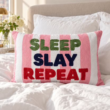 Sleep Slay Repeat Needlepoint Pillow
