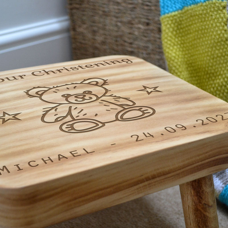 Personalised Children's Christening Stool Solid Wood