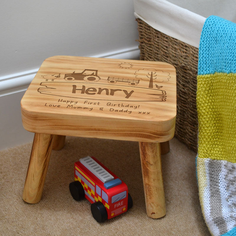 Personalised Farmyard Square Wooden Stool for Babies and Toddlers