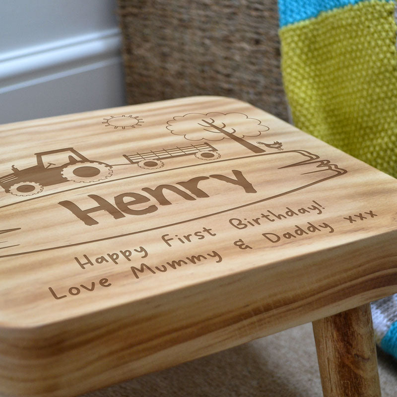 Personalised Farmyard Square Wooden Stool for Babies and Toddlers