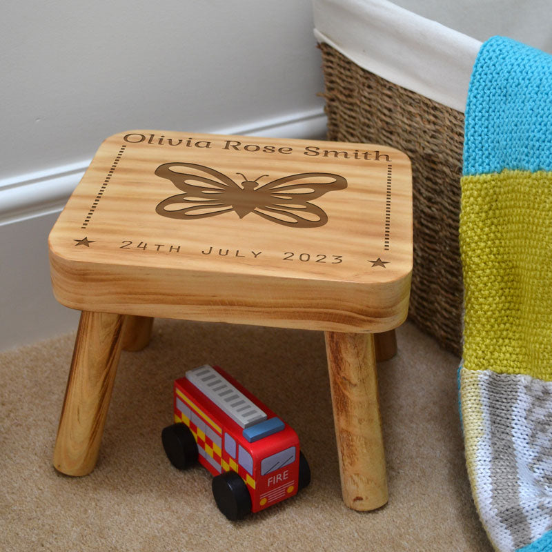 Personalised Step Stool for Toddlers Engraved Football or Butterfly