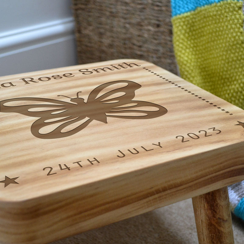 Personalised Step Stool for Toddlers Engraved Football or Butterfly