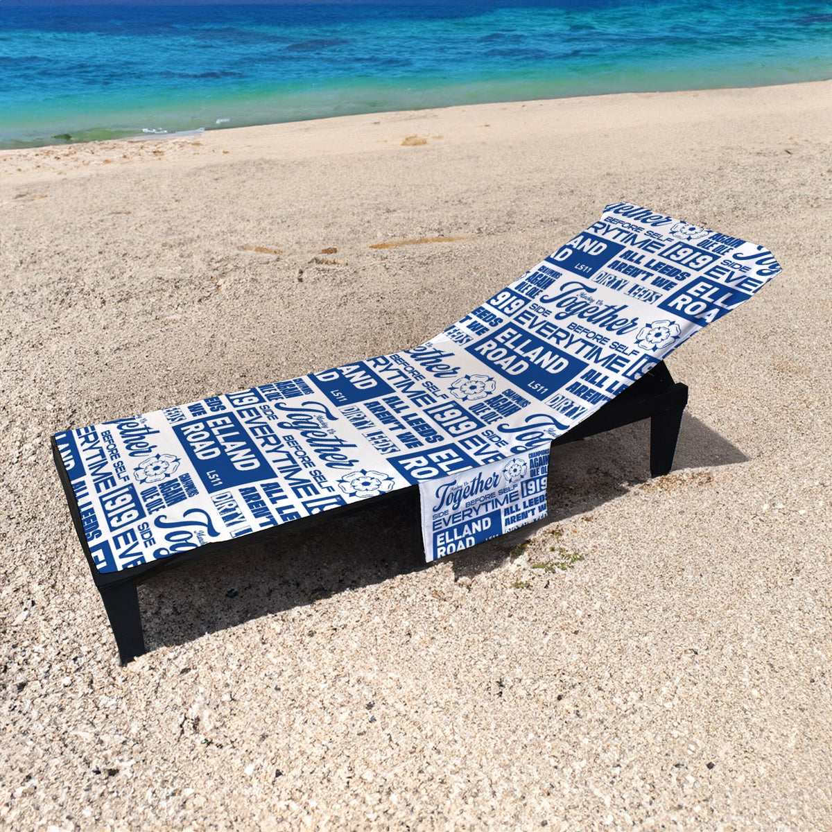 Leeds - Word Montage - White & Blue - Sunbed Towel