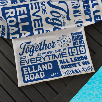 Leeds - Word Montage - White & Blue - Sunbed Towel