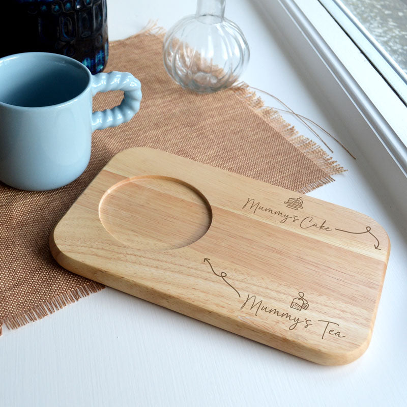 Personalised Tea and Cake Tray Solid Wood Engraved Name