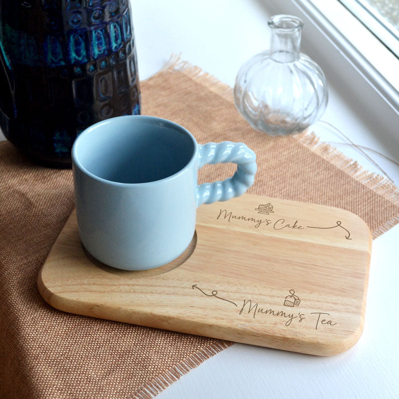Personalised Tea and Cake Tray Solid Wood Engraved Name