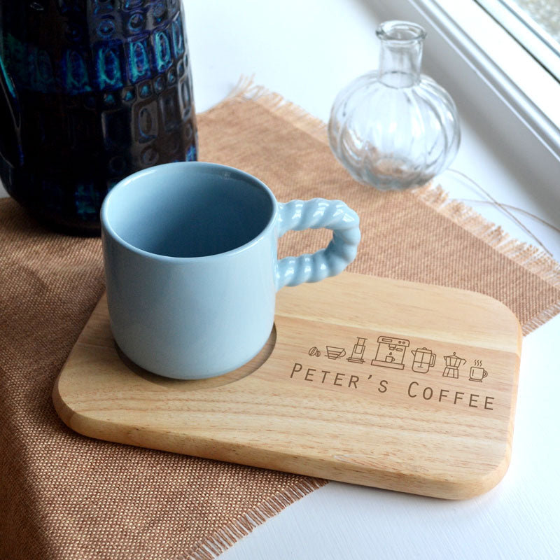 Personalised Coffee and Biscuits Tray with Coffee Illustrations for Coffee Enthusiast