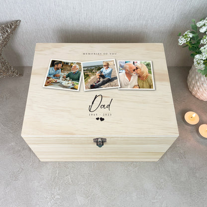 Personalised Pine Wooden Memorial Photo Keepsake Memory Box - 5 Sizes