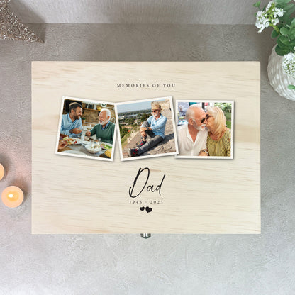 Personalised Pine Wooden Memorial Photo Keepsake Memory Box - 5 Sizes
