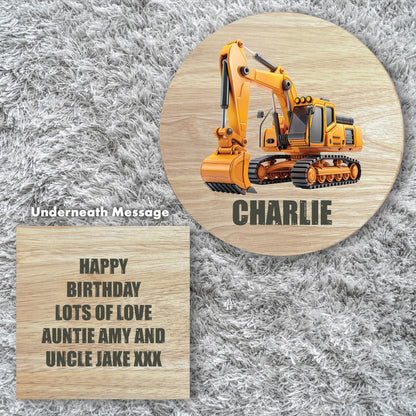 Personalised Wooden Construction Vehicles Round Toddler Step Stool | First Birthday Gift & Nursery Decor