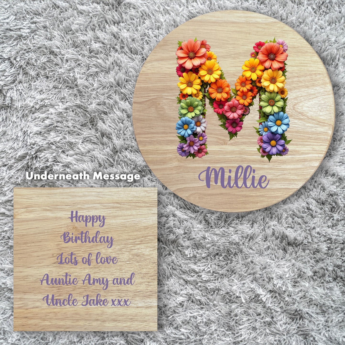 Personalised Wooden Flower Alphabet Round Toddler Step Stool | Nursery Decor & First Birthday Gift