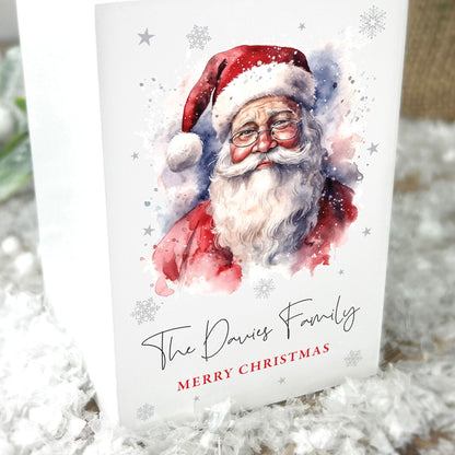 Personalised Any Message Traditional Santa White Wooden Tea Light Holder