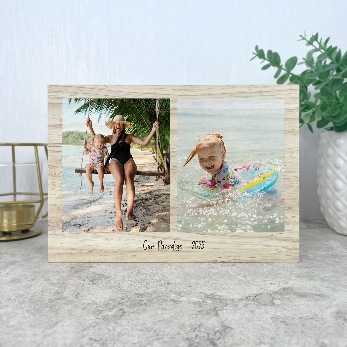 Personalised Freestanding Two Photo Giant Wooden Block (15cm x 21cm) - Landscape