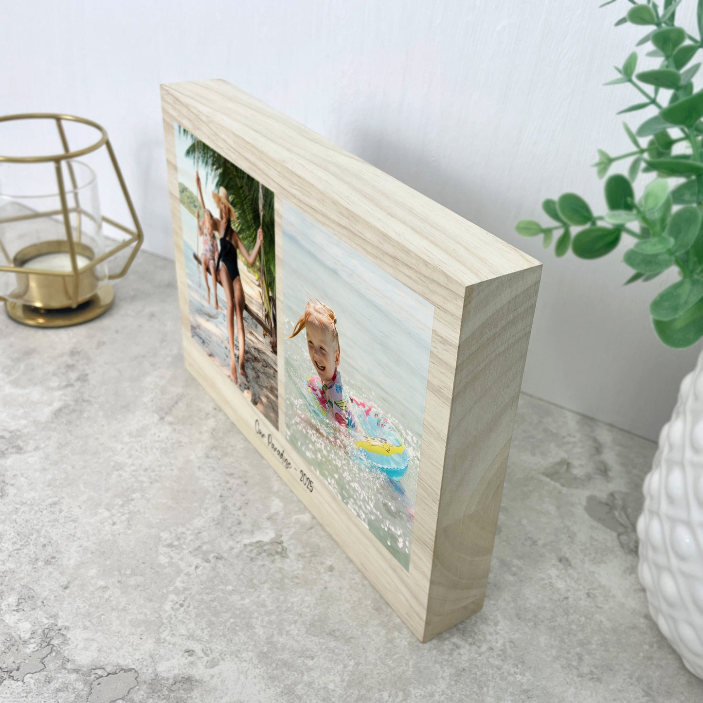 Personalised Freestanding Two Photo Giant Wooden Block (15cm x 21cm) - Landscape