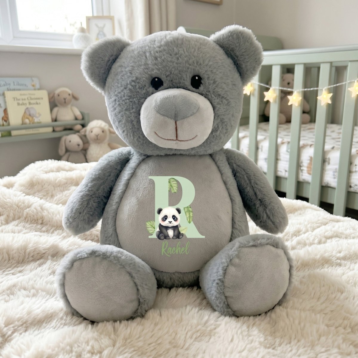 Personalised Animal Alphabet Grey Teddy Bear | New Baby, 1st Birthday or Christening Gift - The Lovely Keepsake Company