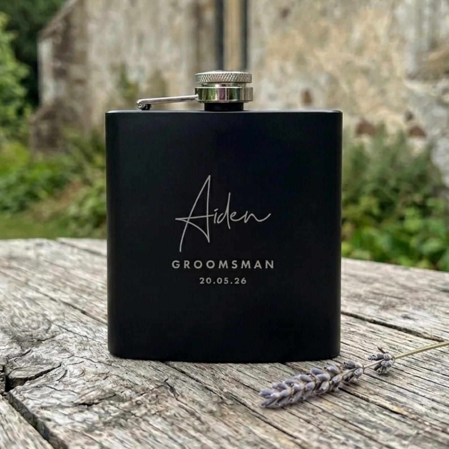 Personalised Engraved Black Metal Hip Flask 6oz - Script Font | Milestone Birthday or Groomsman Gift