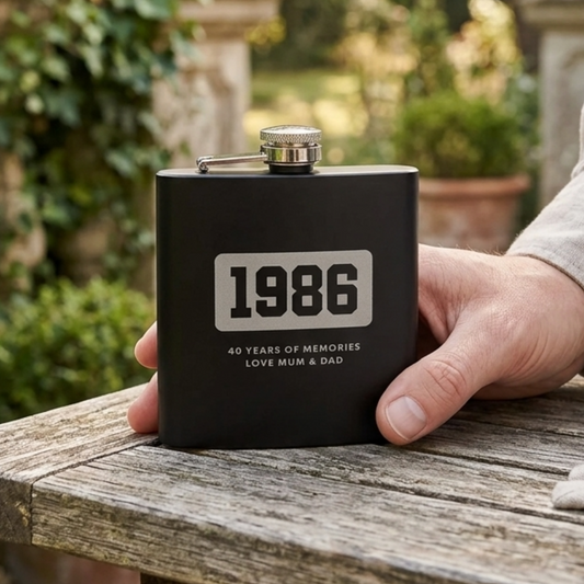 Personalised Engraved Black Metal Hip Flask 6oz | Milestone Birthday, Anniversary or Graduation Gift
