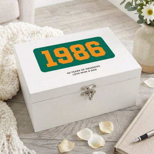 Personalised Year Milestone White Wooden Memory Box | Milestone Birthday or Anniversary Gift