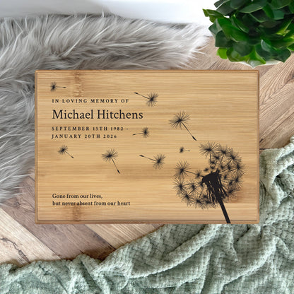Personalised Bamboo Urn For Cremation Ashes - Dandelion Design