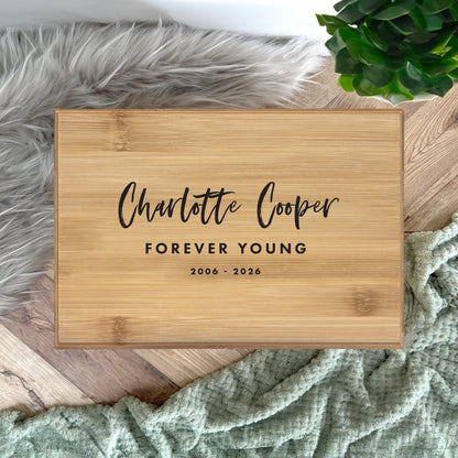 Personalised Bamboo Urn For Cremation Ashes - Modern Script Design