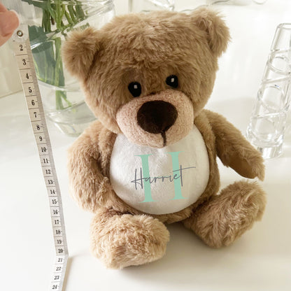 Name & Initial Brown Bear - Green, Pink, Blue, Neutral