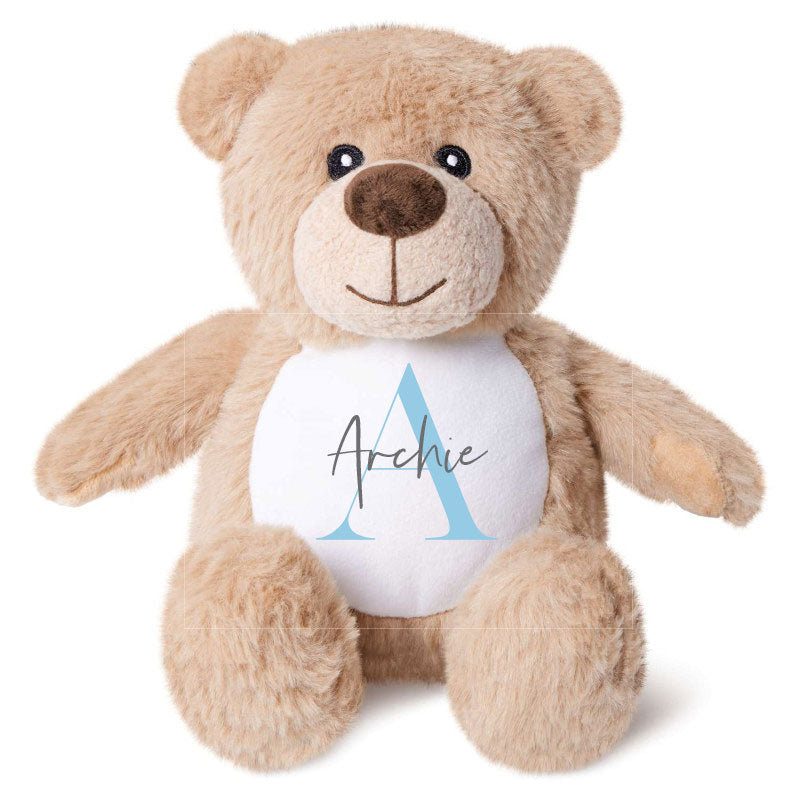 Name & Initial Brown Bear - Green, Pink, Blue, Neutral