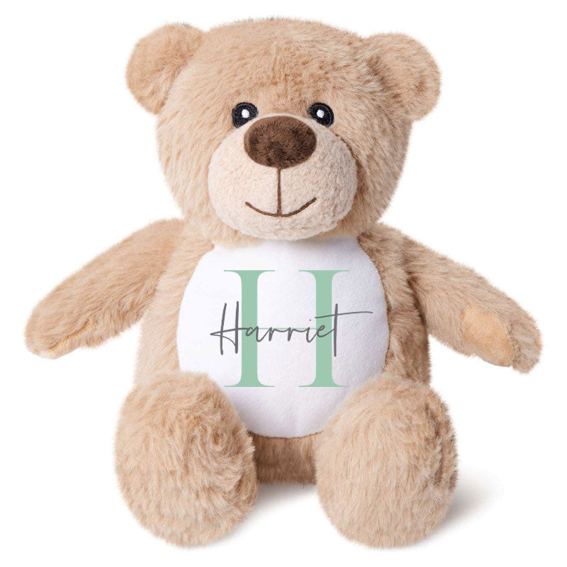 Name & Initial Brown Bear - Green, Pink, Blue, Neutral